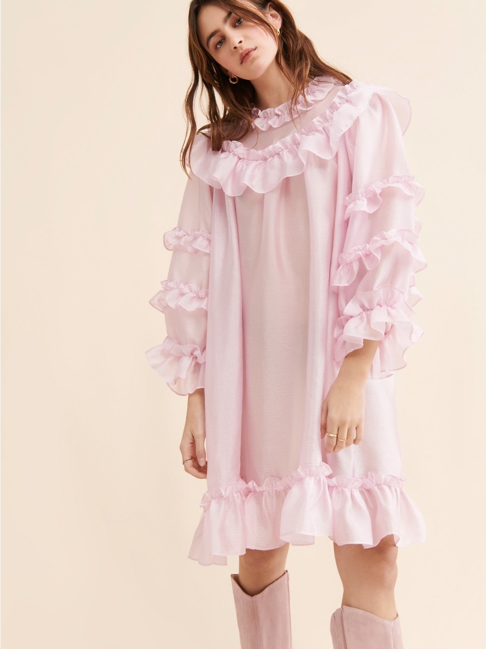 Stella Nova NWT Adena Ruffle Dress Lilac Snow Pink Mini Anthropologie 6 / 36